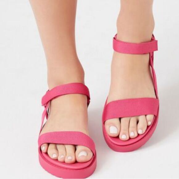 [H450] Forever 21 Pink Open-Toe Strappy Sandals, Size 8 - Picture 1 of 9